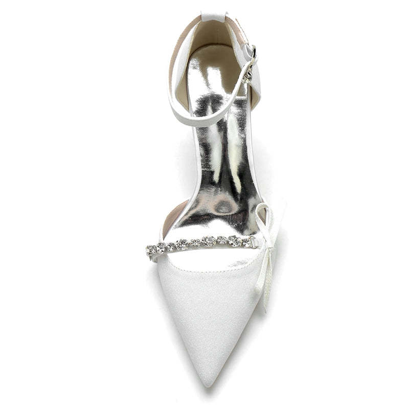 Elegant Bridal Shoes for Women with Rhinestone Buckle and Bow Knot
