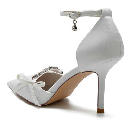 Elegant Bridal Shoes for Women with Rhinestone Buckle and Bow Knot
