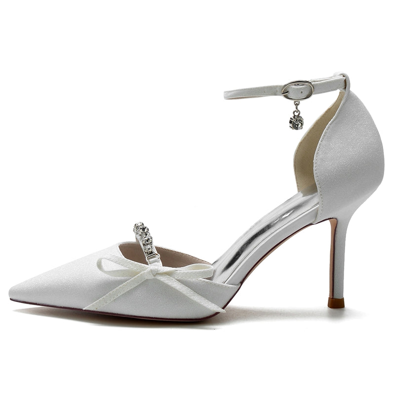Elegant Bridal Shoes for Women with Rhinestone Buckle and Bow Knot