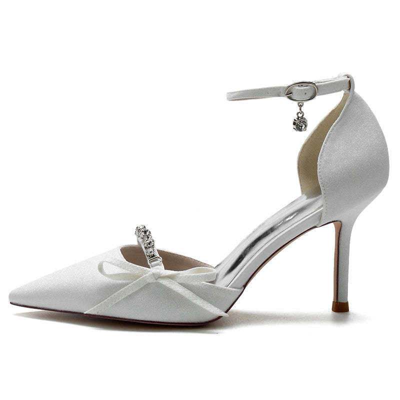 Elegant Bridal Shoes for Women with Rhinestone Buckle and Bow Knot
