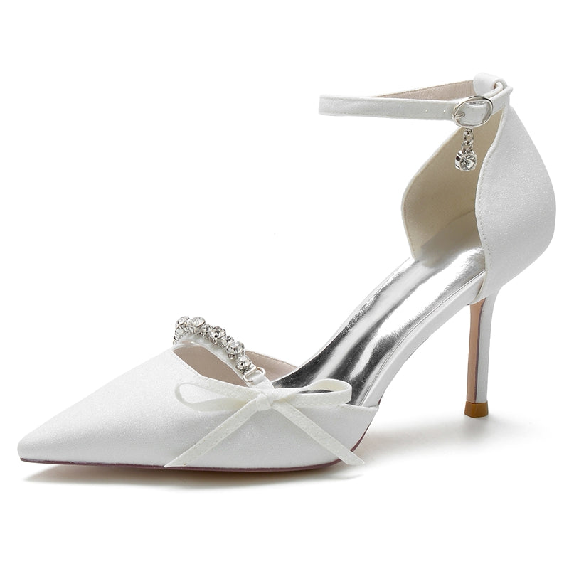 Elegant Bridal Shoes for Women with Rhinestone Buckle and Bow Knot
