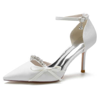 Elegant Bridal Shoes for Women with Rhinestone Buckle and Bow Knot
