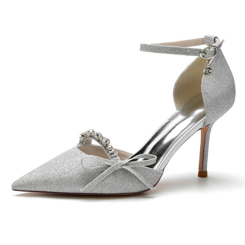 Elegant Bridal Shoes for Women with Rhinestone Buckle and Bow Knot