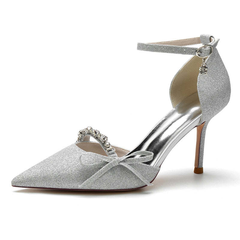 Elegant Bridal Shoes for Women with Rhinestone Buckle and Bow Knot