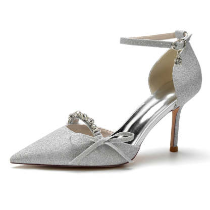 Elegant Bridal Shoes for Women with Rhinestone Buckle and Bow Knot