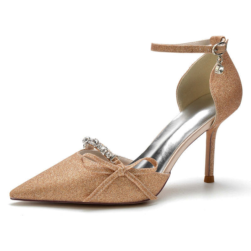 Elegant Bridal Shoes for Women with Rhinestone Buckle and Bow Knot