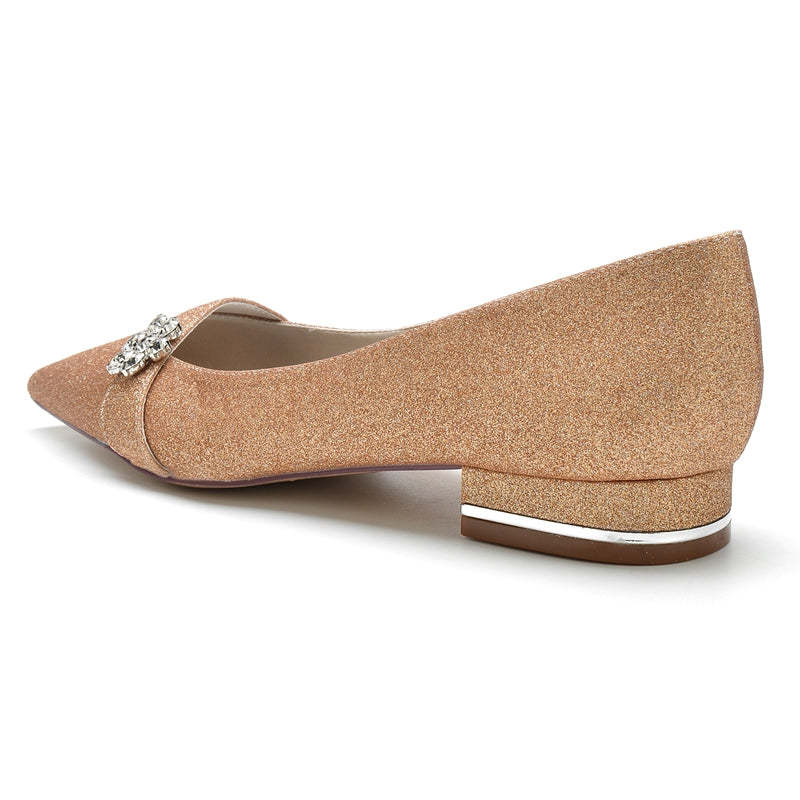 Minimalist Sparkling Bridal Shoes for Women with Rhinestone and Pointed Toe