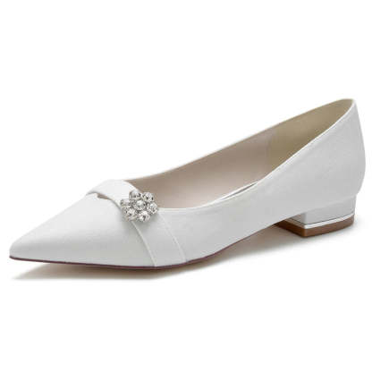 Minimalist Sparkling Bridal Shoes for Women with Rhinestone and Pointed Toe
