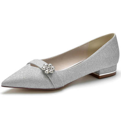 Minimalist Sparkling Bridal Shoes for Women with Rhinestone and Pointed Toe