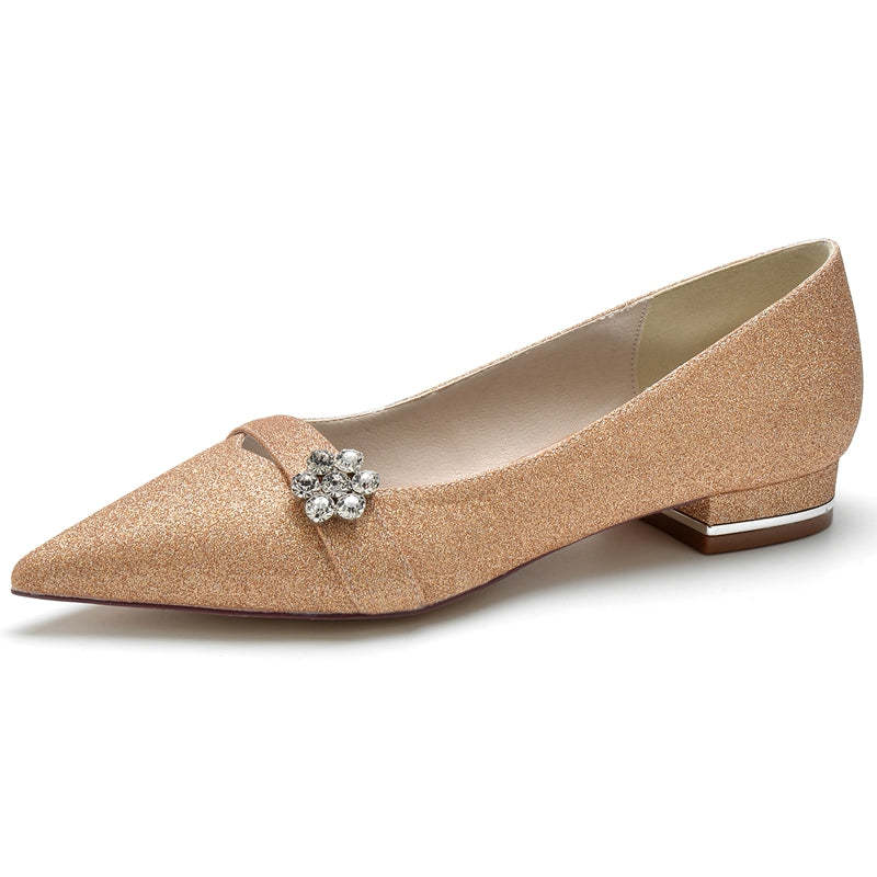 Minimalist Sparkling Bridal Shoes for Women with Rhinestone and Pointed Toe