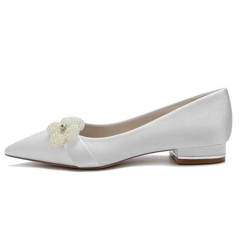 Ivory Bridal Shoes for Women: Pearl-Adorned Pointed-Toe Flats