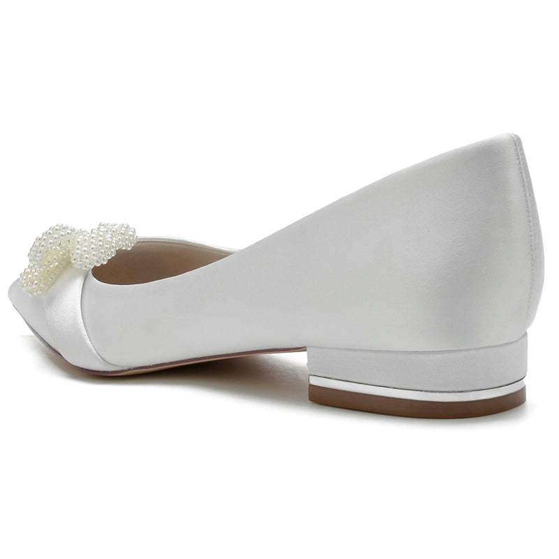 Ivory Bridal Shoes for Women: Pearl-Adorned Pointed-Toe Flats