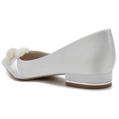 Ivory Bridal Shoes for Women: Pearl-Adorned Pointed-Toe Flats