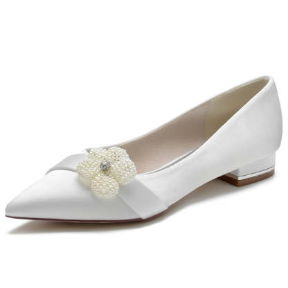 Ivory Bridal Shoes for Women: Pearl-Adorned Pointed-Toe Flats