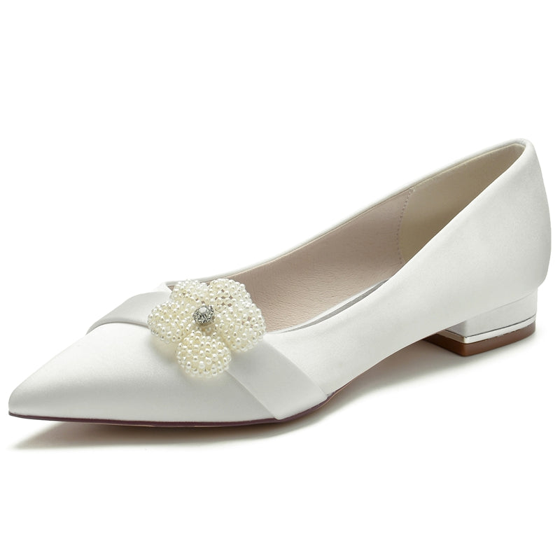 Ivory Bridal Shoes for Women: Pearl-Adorned Pointed-Toe Flats