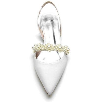 Elegant Closed-Toe Low-Heel Bridal Shoes for Women with Sparkling Buckle and Pearls
