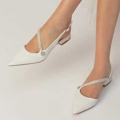 Sparkling Bridal Shoes for Women with Imitation Crystal Buckle and Closed Toe