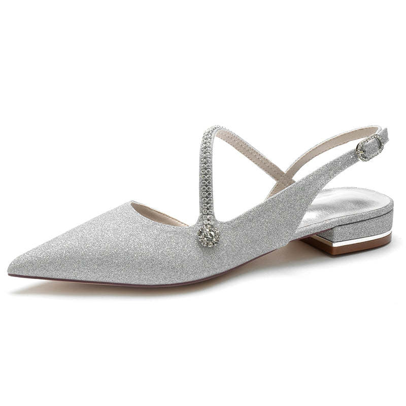 Sparkling Bridal Shoes for Women with Imitation Crystal Buckle and Closed Toe
