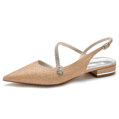 Sparkling Bridal Shoes for Women with Imitation Crystal Buckle and Closed Toe