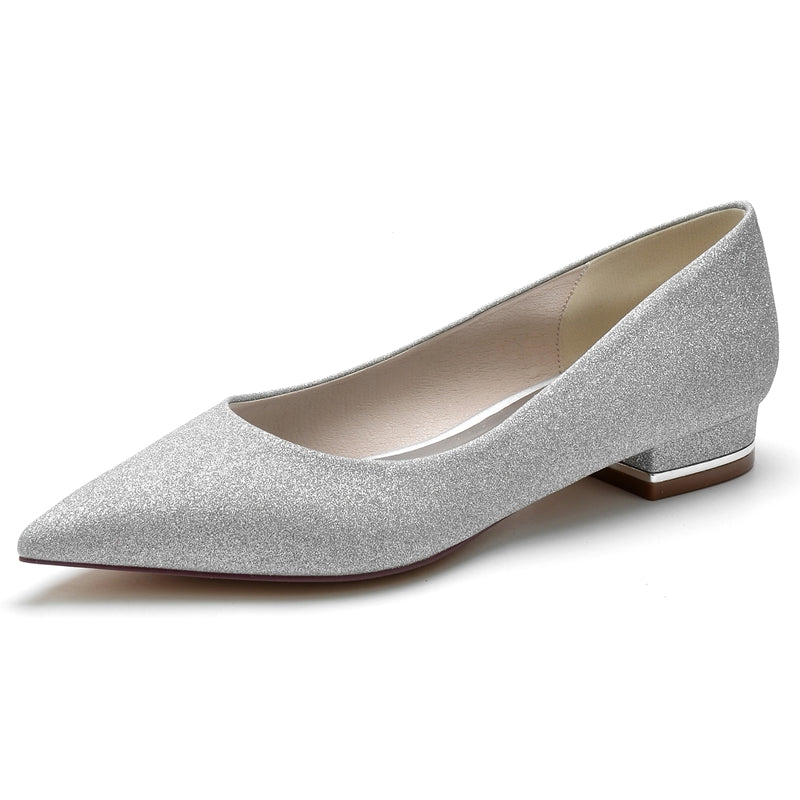 Bridal Shoes for Women: Simple Sparkling Pointed Toe with Flat Heel