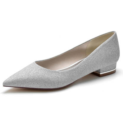 Bridal Shoes for Women: Simple Sparkling Pointed Toe with Flat Heel