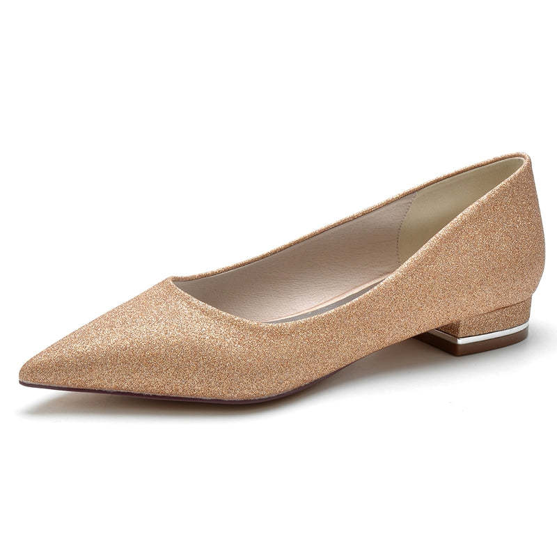 Bridal Shoes for Women: Simple Sparkling Pointed Toe with Flat Heel