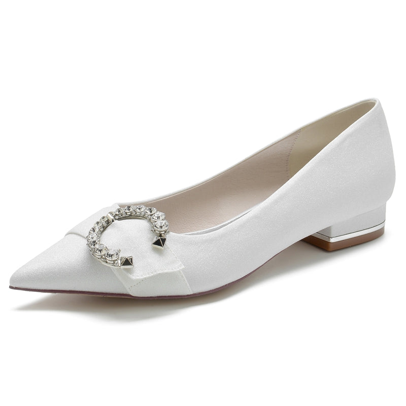 Bridal Shoes for Women with Stylish Pointed Toe and Flat Heel Rhinestone Design