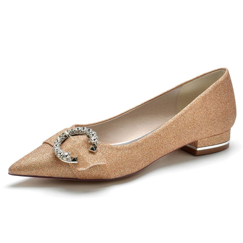 Bridal Shoes for Women with Stylish Pointed Toe and Flat Heel Rhinestone Design