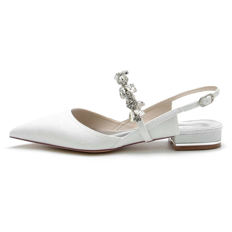 Elegant Bridal Shoes for Women with Pointed Toe Square Heel and Rhinestone Buckle