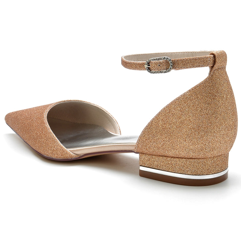 Bridal Shoes for Women with Minimalist Pointed Toe and Mini Crystal Buckle