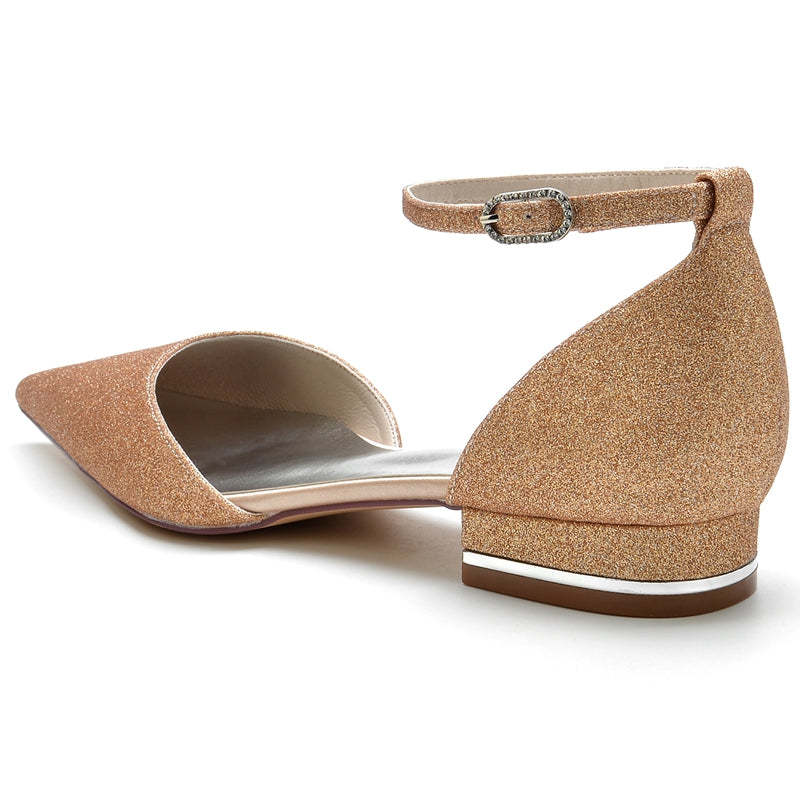 Bridal Shoes for Women with Minimalist Pointed Toe and Mini Crystal Buckle