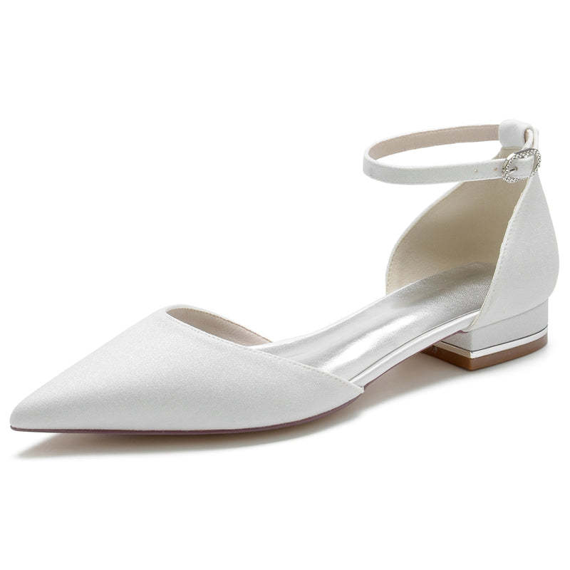 Bridal Shoes for Women with Minimalist Pointed Toe and Mini Crystal Buckle