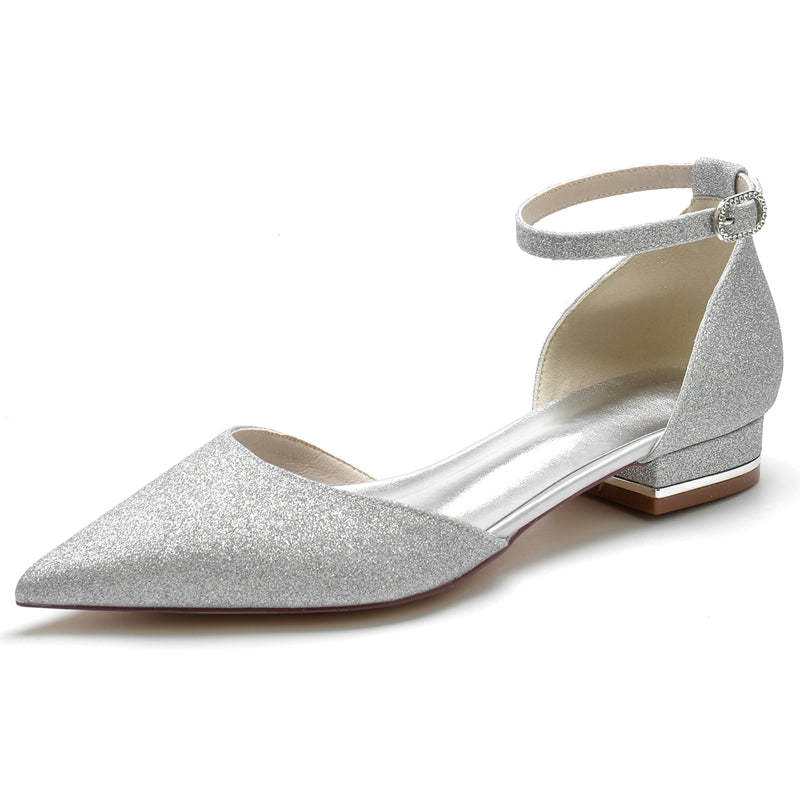 Bridal Shoes for Women with Minimalist Pointed Toe and Mini Crystal Buckle