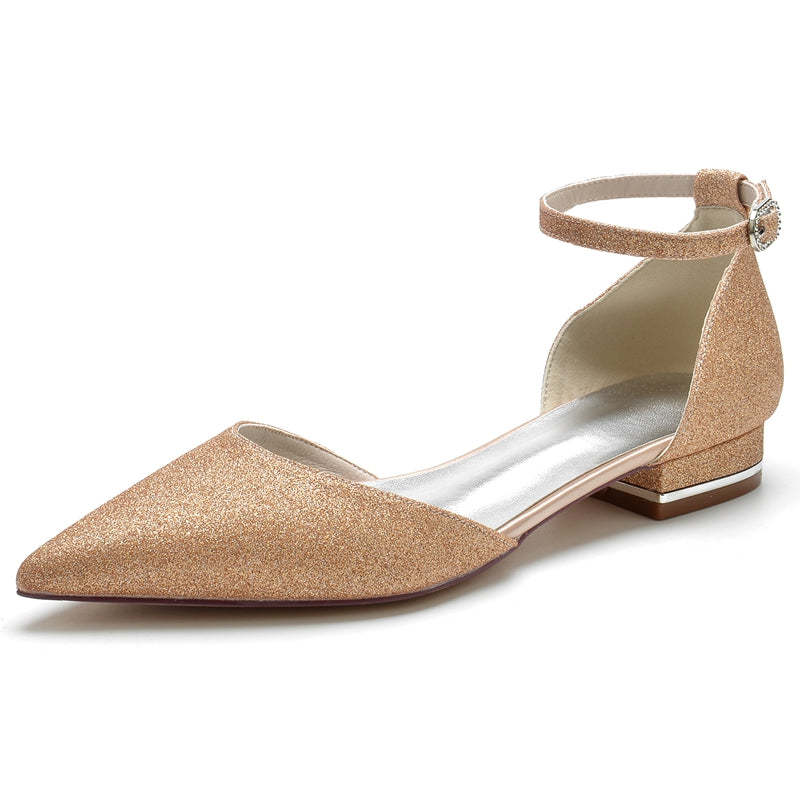 Bridal Shoes for Women with Minimalist Pointed Toe and Mini Crystal Buckle