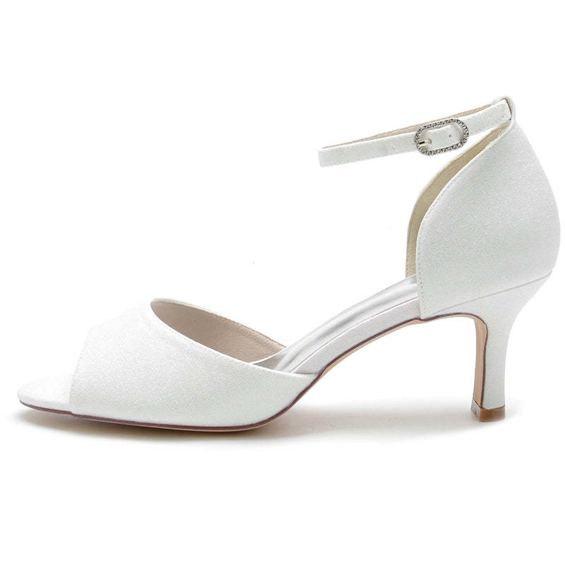 Elegant Open-Toe Mid-Heel Buckle Wedding Shoes for Women