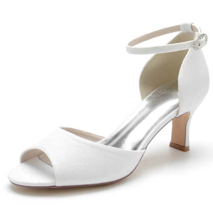 Elegant Open-Toe Mid-Heel Buckle Wedding Shoes for Women