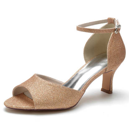 Elegant Open-Toe Mid-Heel Buckle Wedding Shoes for Women