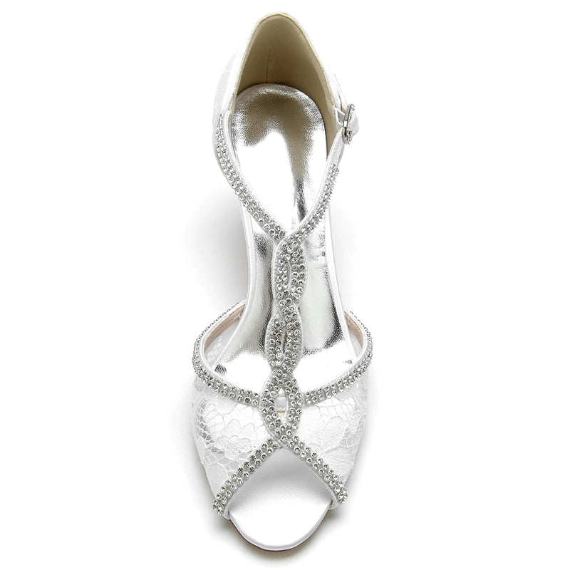 Retro High-end Women's Bridal Shoes with Opened Toe and Crossed Crystal Buckle