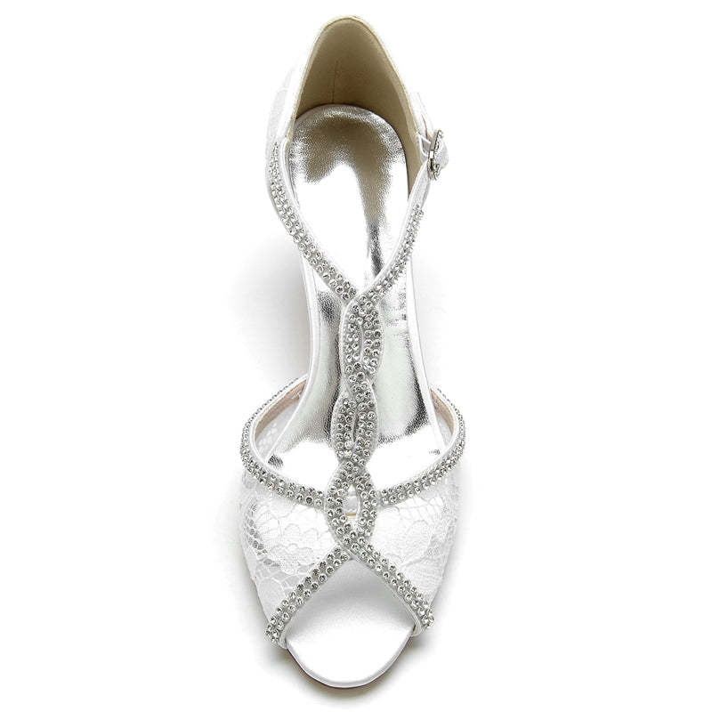 Retro High-end Women's Bridal Shoes with Opened Toe and Crossed Crystal Buckle