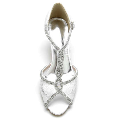 Retro High-end Women's Bridal Shoes with Opened Toe and Crossed Crystal Buckle