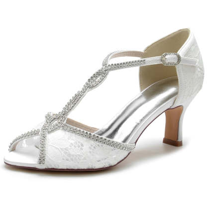 Retro High-end Women's Bridal Shoes with Opened Toe and Crossed Crystal Buckle