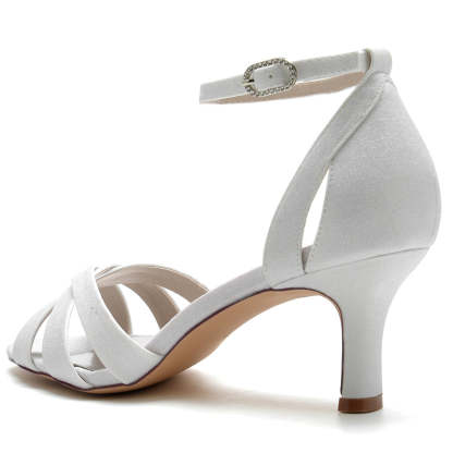 Elegant Women's Bridal Shoes with Crossed Straps and Buckle Mid Heel Opened Toe