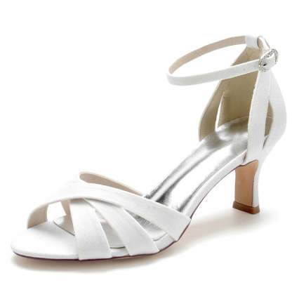 Elegant Women's Bridal Shoes with Crossed Straps and Buckle Mid Heel Opened Toe