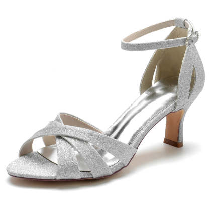 Elegant Women's Bridal Shoes with Crossed Straps and Buckle Mid Heel Opened Toe