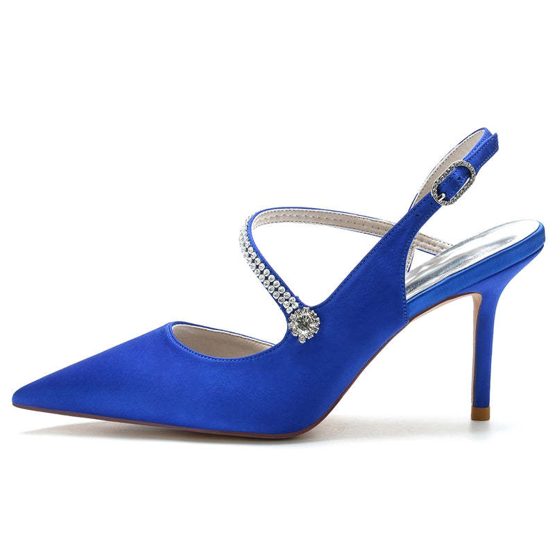 Bridal Stiletto Heel Shoes for Women with Pointed Toe and Crystal Buckle
