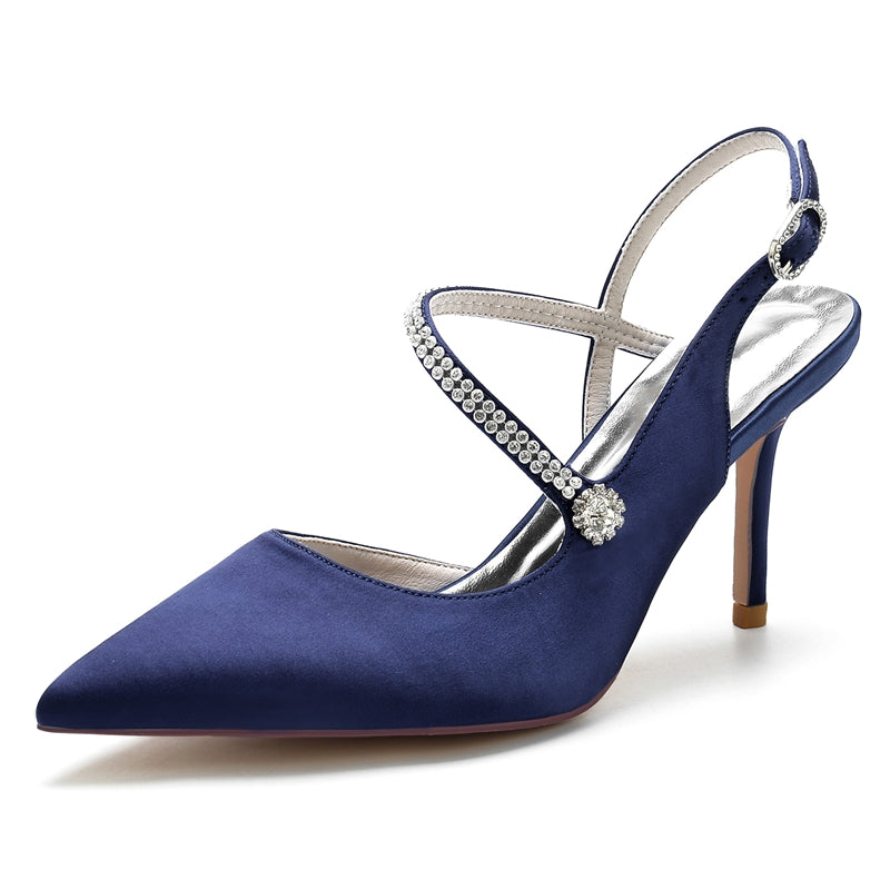 Bridal Stiletto Heel Shoes for Women with Pointed Toe and Crystal Buckle