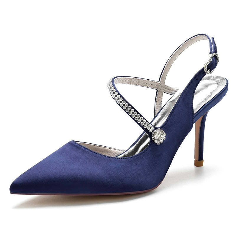 Bridal Stiletto Heel Shoes for Women with Pointed Toe and Crystal Buckle