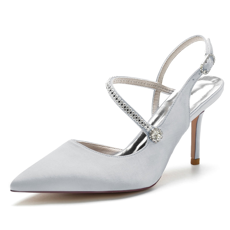 Bridal Stiletto Heel Shoes for Women with Pointed Toe and Crystal Buckle