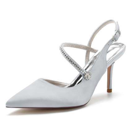 Bridal Stiletto Heel Shoes for Women with Pointed Toe and Crystal Buckle