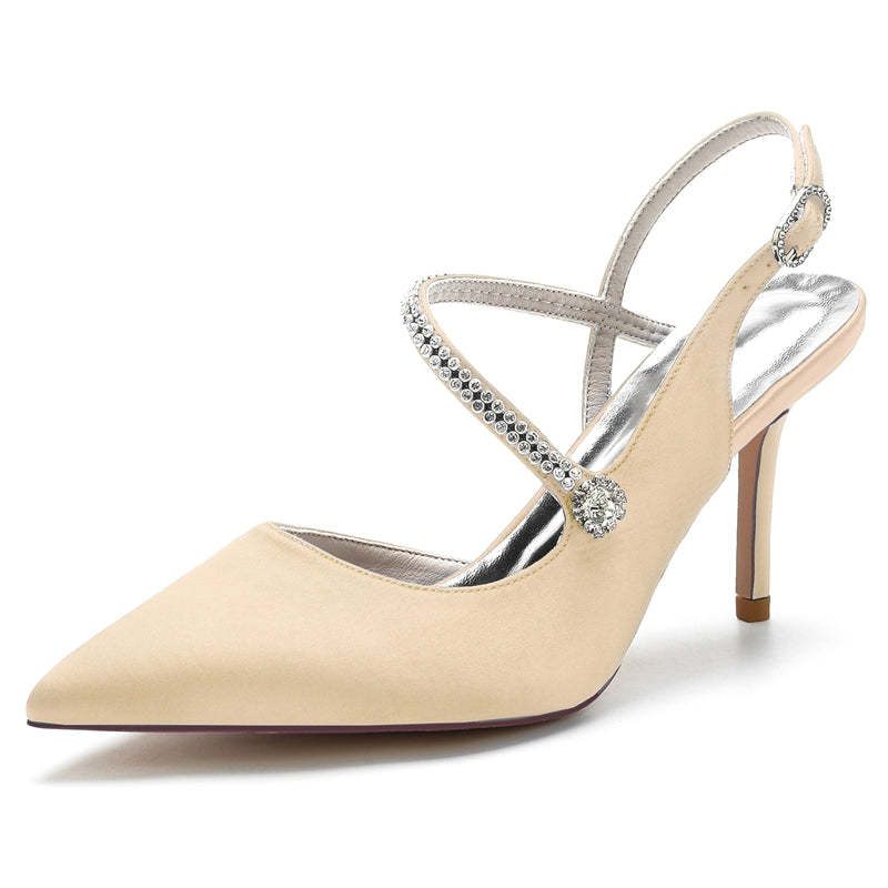 Bridal Stiletto Heel Shoes for Women with Pointed Toe and Crystal Buckle